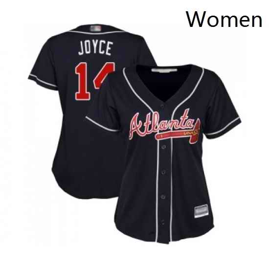 Womens Atlanta Braves 14 Matt Joyce Replica Blue Alternate Road Cool Base Baseball Jersey